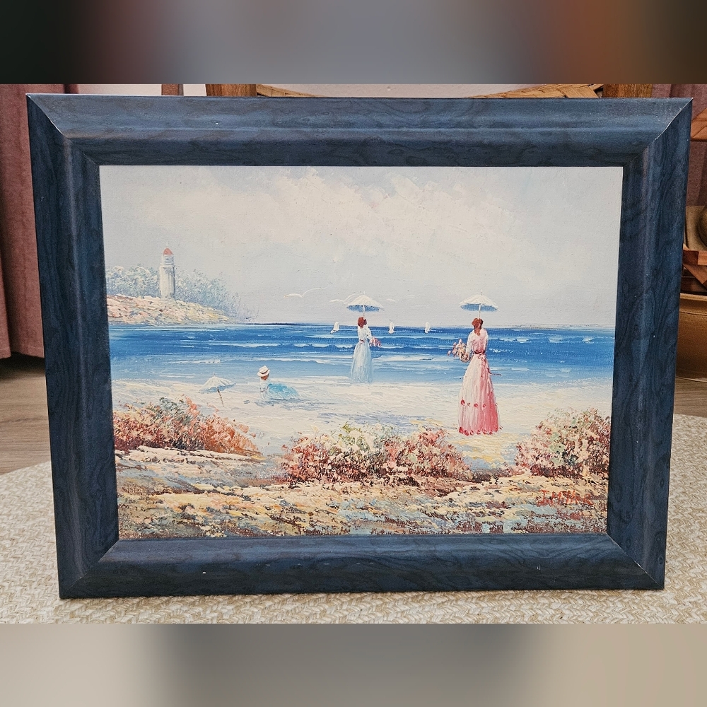 Impressionist Painting by J. MILLER - Victorian Women at Beach